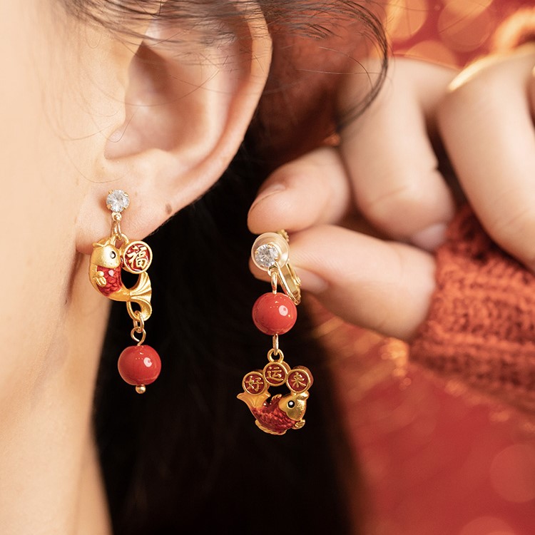 新年醒獅招財祥雲喜慶耳環