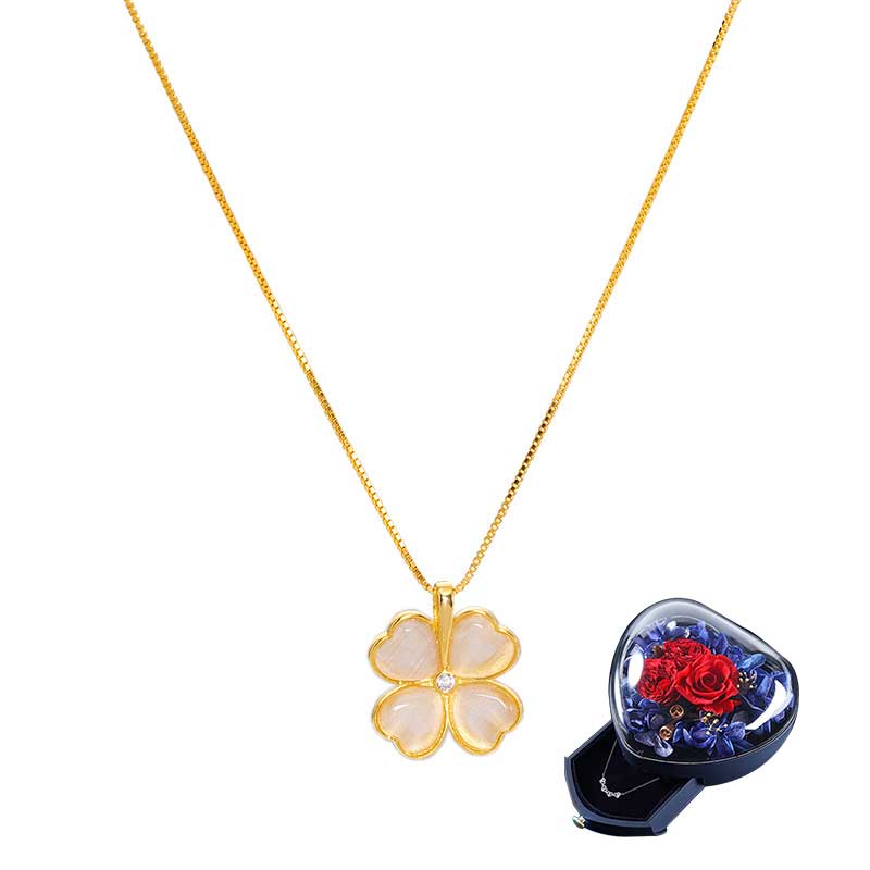 【沫緹甄選】S925銀法式四葉草項鍊女輕奢簡約氣質百搭貓眼石鎖骨鏈高級感