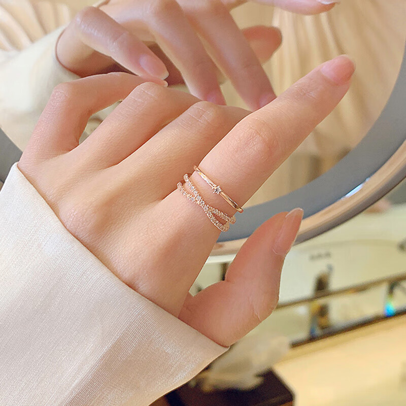 鋯石交叉雙層戒指 