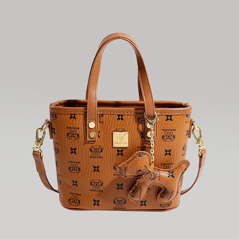 復古印花單件斜跨手提水桶包   