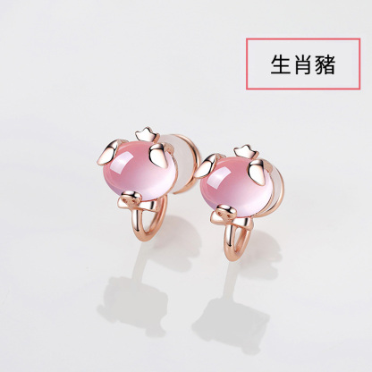 十二星座高級玫瑰金無耳洞耳夾