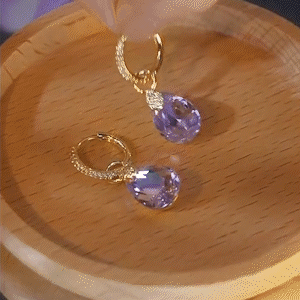 微鑲鑽紫色水滴耳環