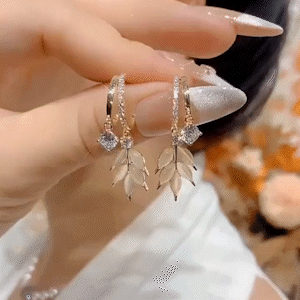 小清新貓眼石樹葉耳環