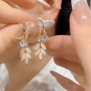 小清新貓眼石樹葉耳環