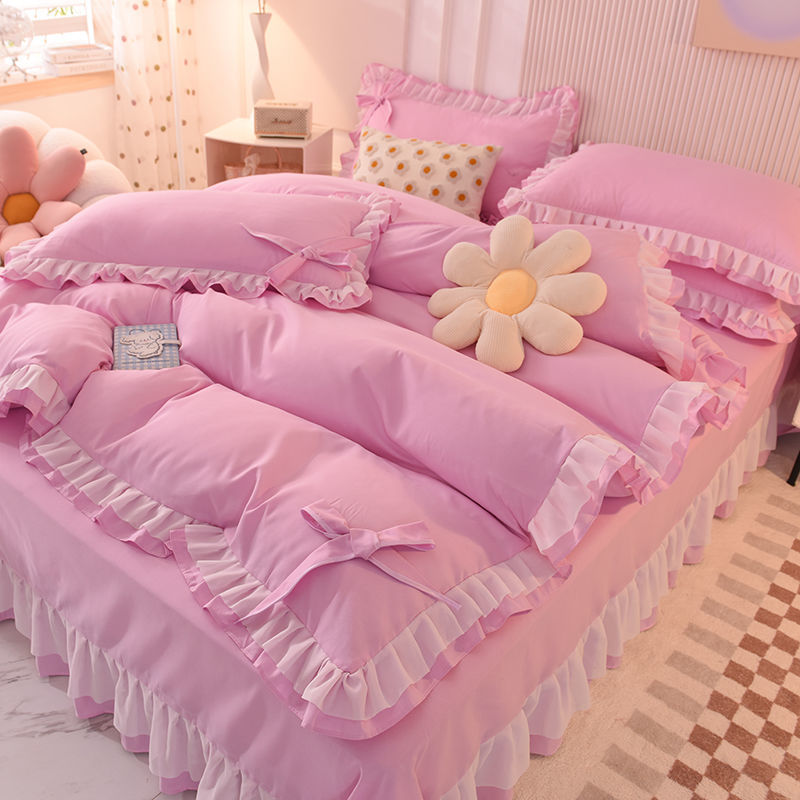 格調裝修 把藝術搬進臥室 馬卡龍蝴蝶花邊四件組床裙款