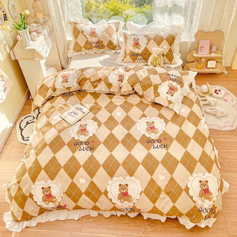 甜美花色 公主花邊 清新印花 100%純棉 四件組