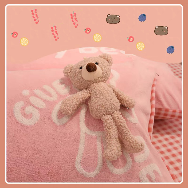 冬季新款可愛超萌寶寶熊牛奶絨四件套 床包款