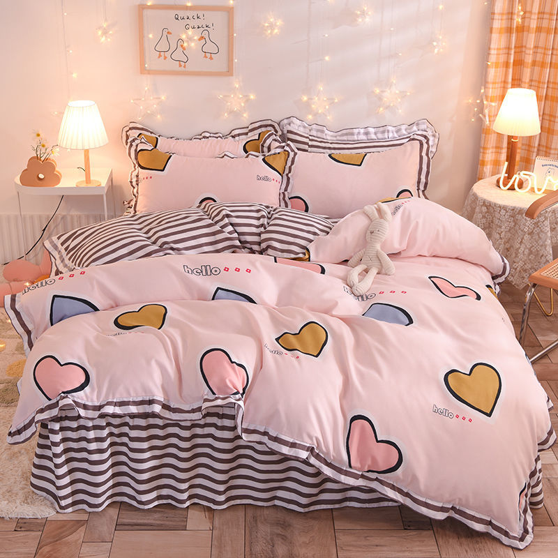 四季款純棉 清新印花雙層 絕美床裙 純色花邊三件組/四件組