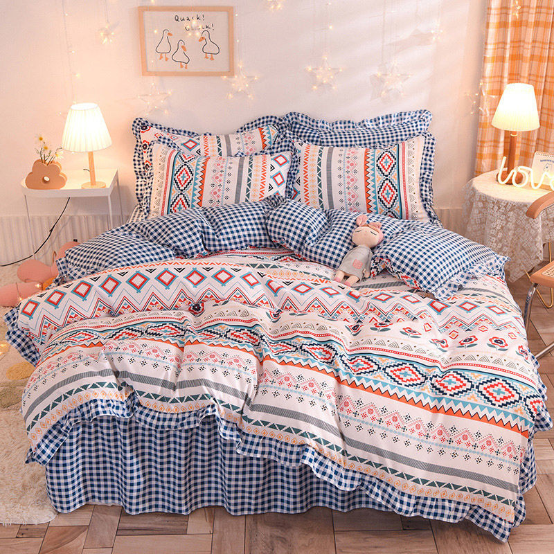 四季款純棉 格紋床裙  純色裙邊三件組/四件組