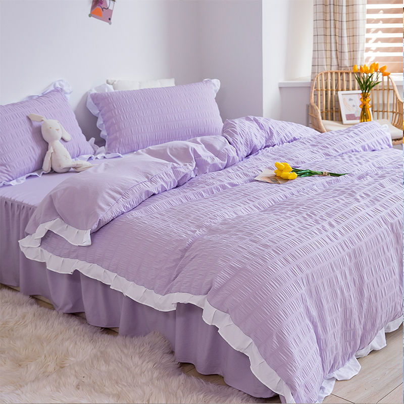 泡芙小姐 純色馬卡龍 ins風 花邊床裙 四件組