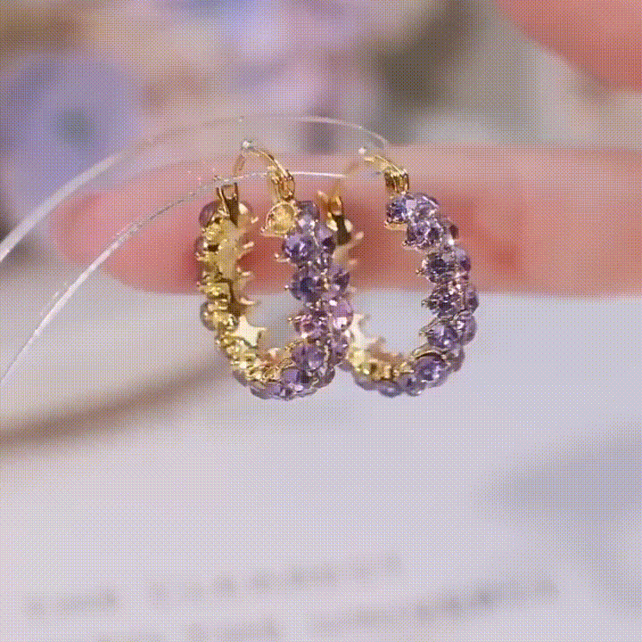 簡約洋氣紫色鑲鑽耳圈