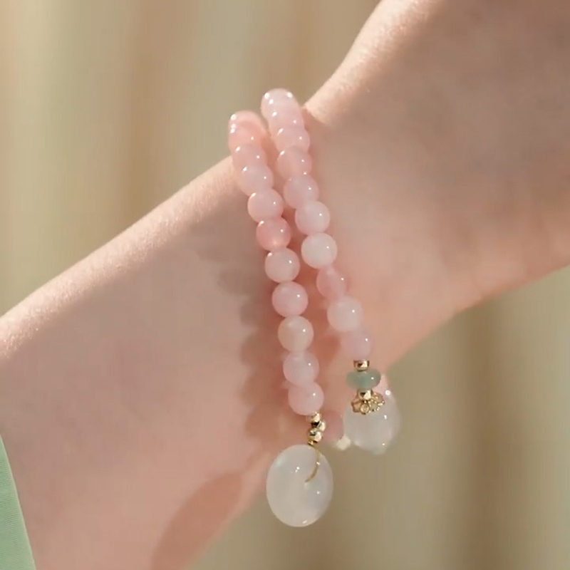 多層疊戴平安扣芙蓉石珍珠串珠