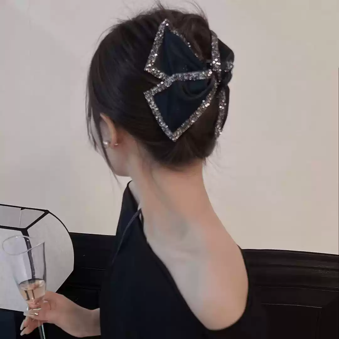 赫本風蝴蝶結水鑽髮夾