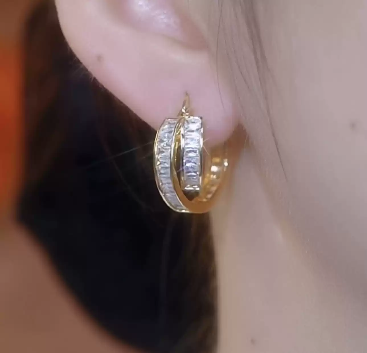 銀色交叉鋯石耳圈耳環