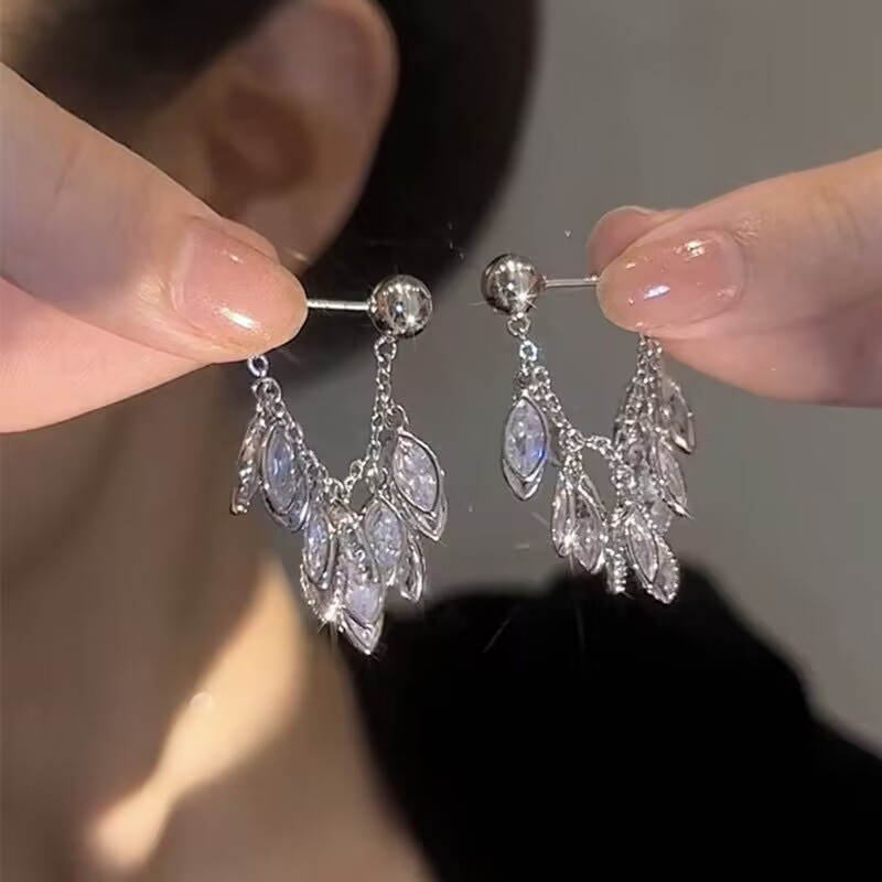 麥穗錬條鋯石流蘇耳環