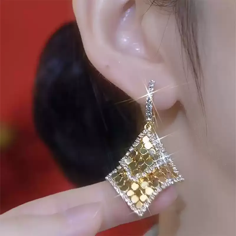 高級感閃鑽菱形亮片耳環