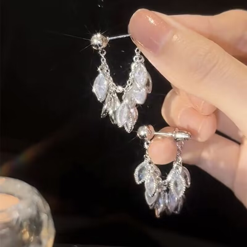 麥穗錬條鋯石流蘇耳環