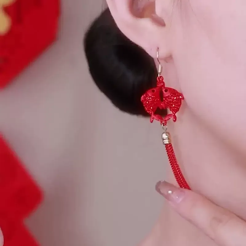 2025新年紅錦鯉耳環
