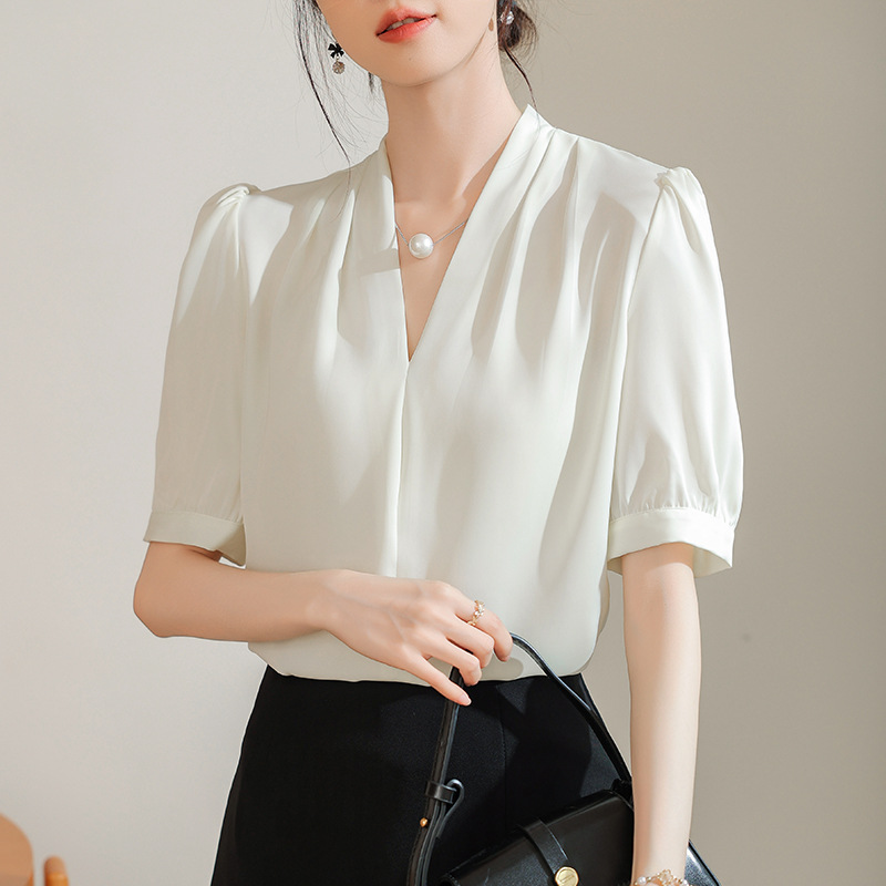 氣質V領通勤簡約雪紡襯衫