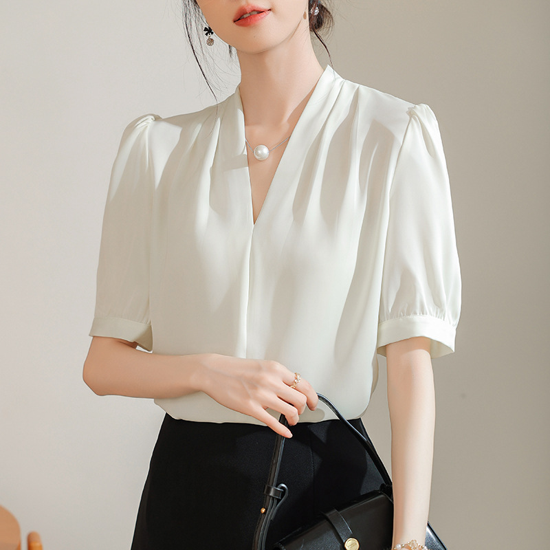 氣質V領通勤簡約雪紡襯衫