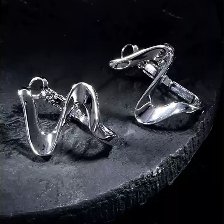 S925銀波浪金屬耳環