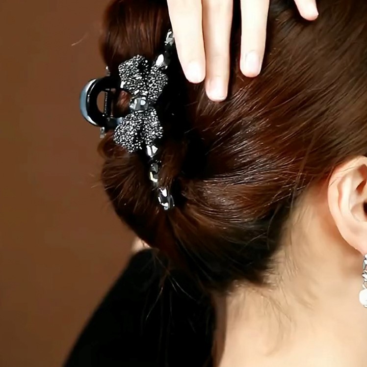 時尚氣質黑色鑲鑽蝴蝶結抓夾