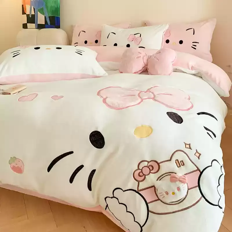 KT粉嫩少女心雙面牛奶絨寶寶絨四件組