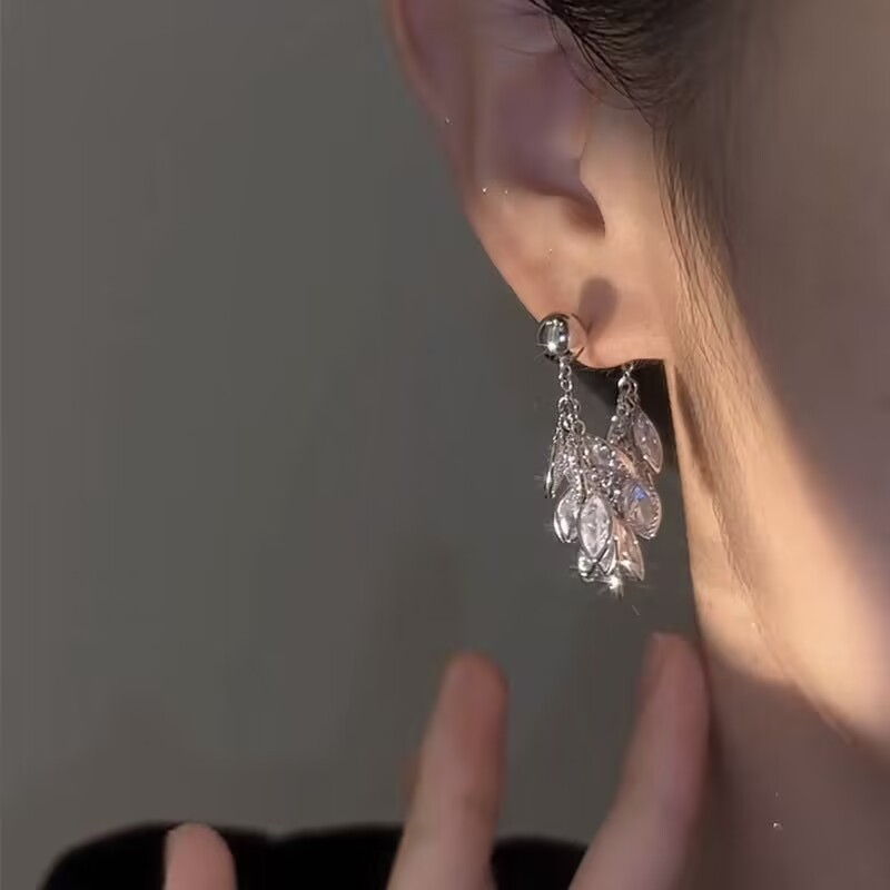 麥穗錬條鋯石流蘇耳環