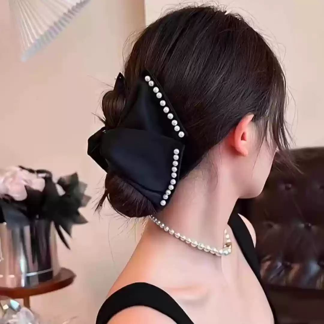 赫本風蝴蝶結水鑽髮夾