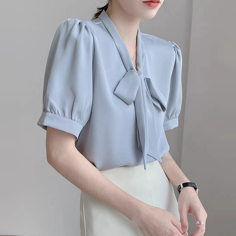 新款蝴蝶結職業休閒氣質緞面襯衫