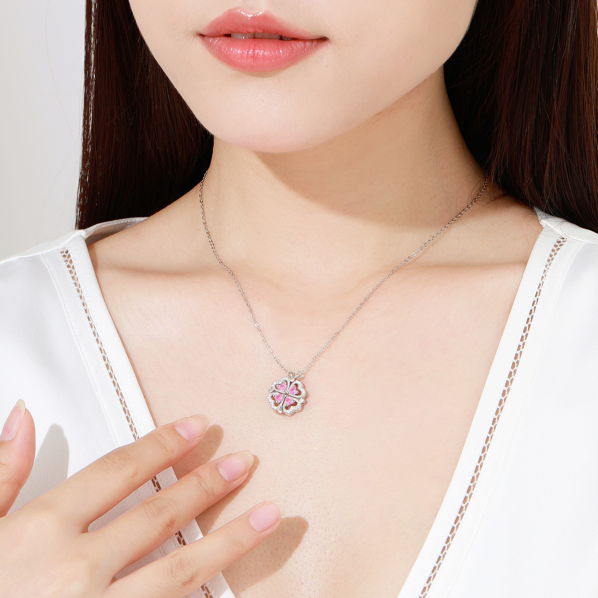 訂製款｜磁吸鋯石戀心四葉花項錬【S925純銀】   