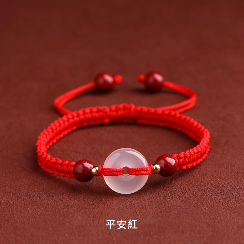 手工編織轉運珠平安扣紅繩