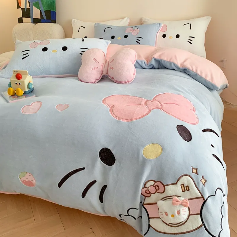 KT粉嫩少女心雙面牛奶絨寶寶絨四件組
