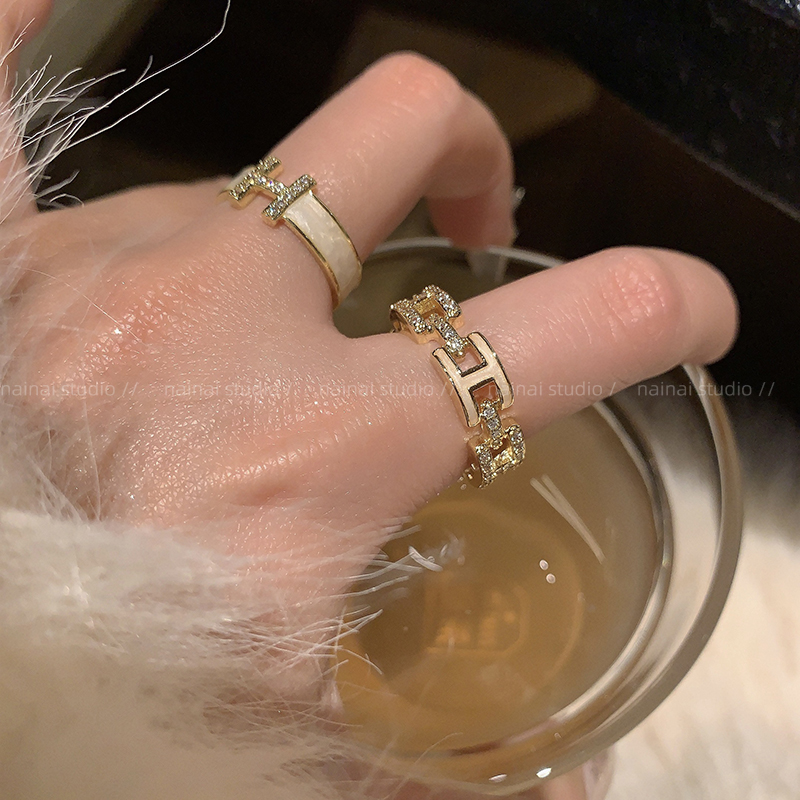 H字母戒指 輕奢開口戒指