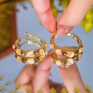 氣質咖色水鑽耳圈