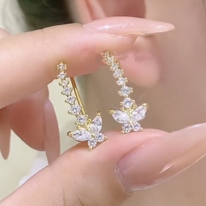 超閃紫色蝴蝶一排式耳環