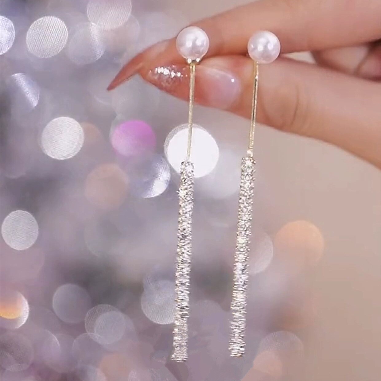 滿天星珍珠流蘇耳環