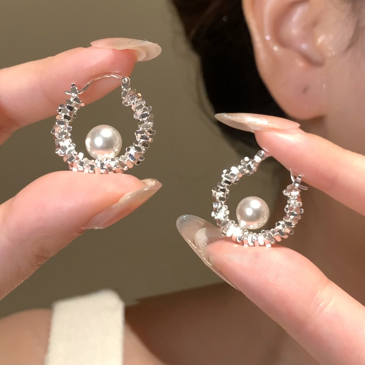 「碎銀珍珠」法式復古耳環