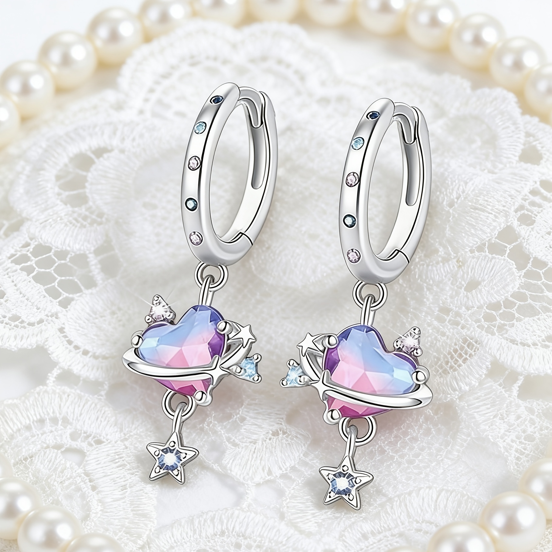 星球環繞設計感心形耳環