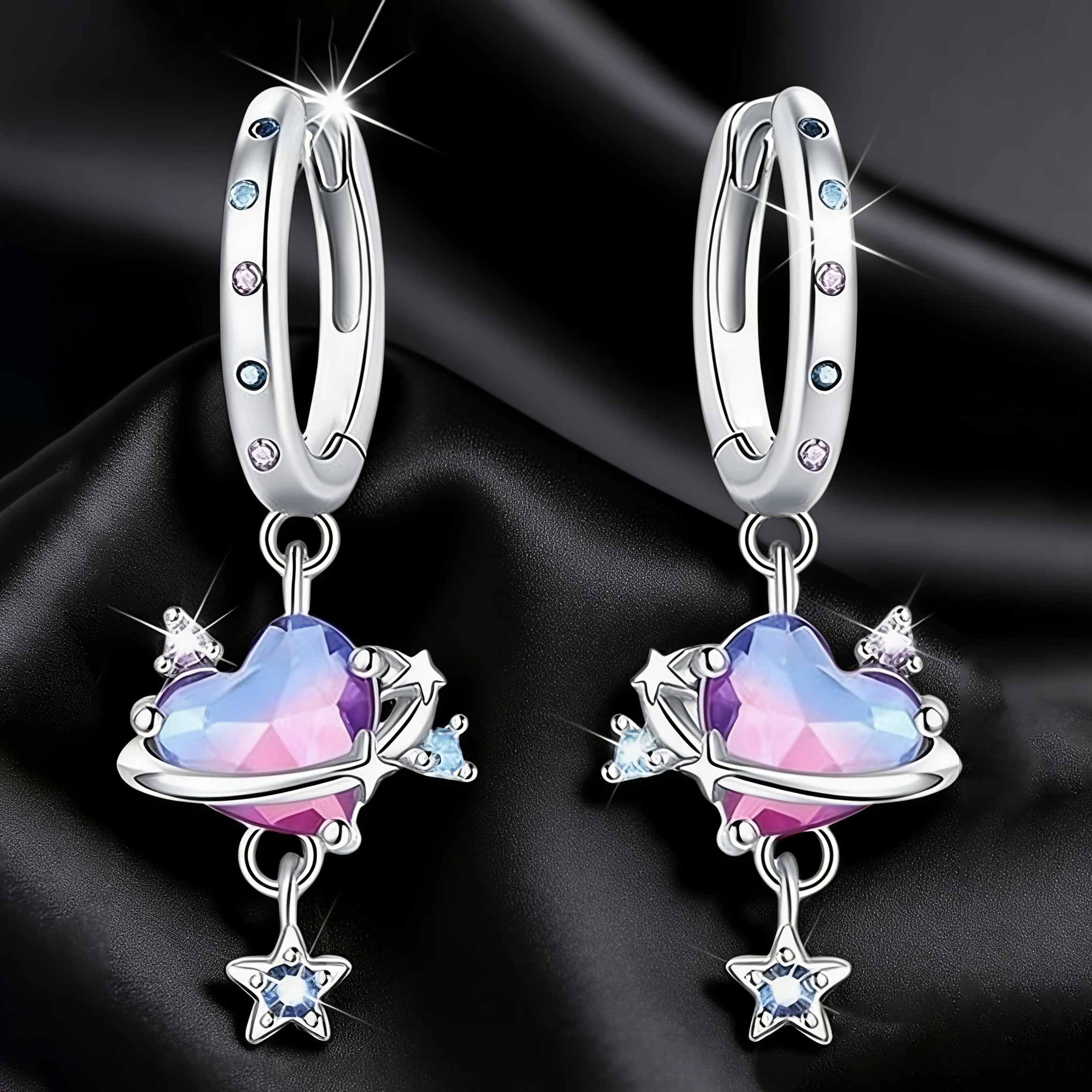 星球環繞設計感心形耳環