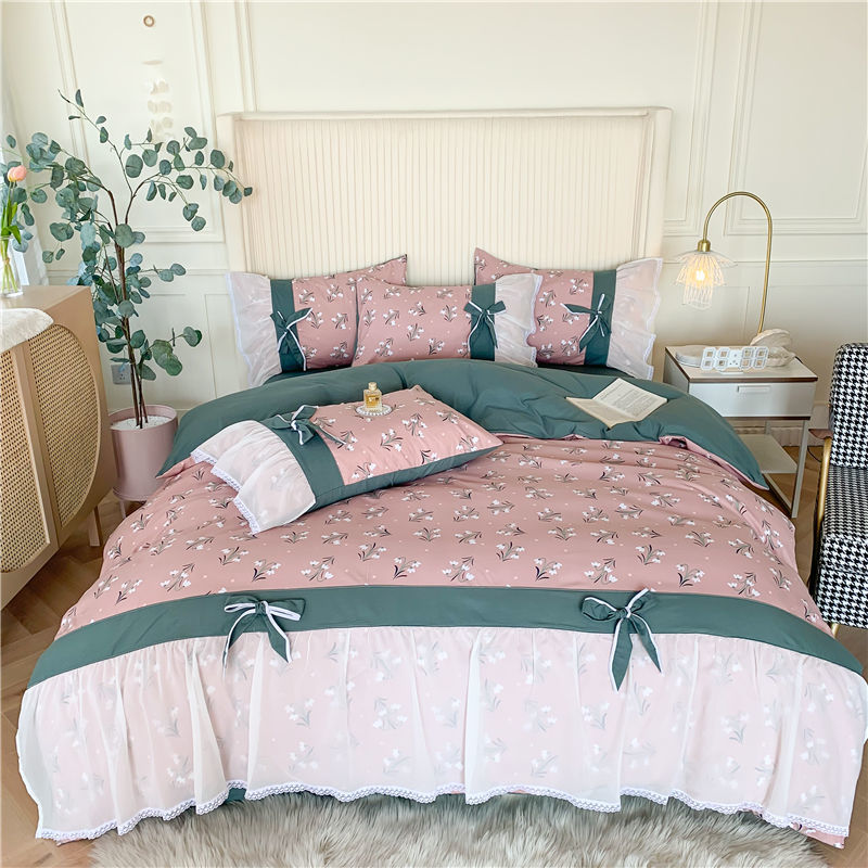 小清新田園風網紅蕾絲花邊款床單四件組系列