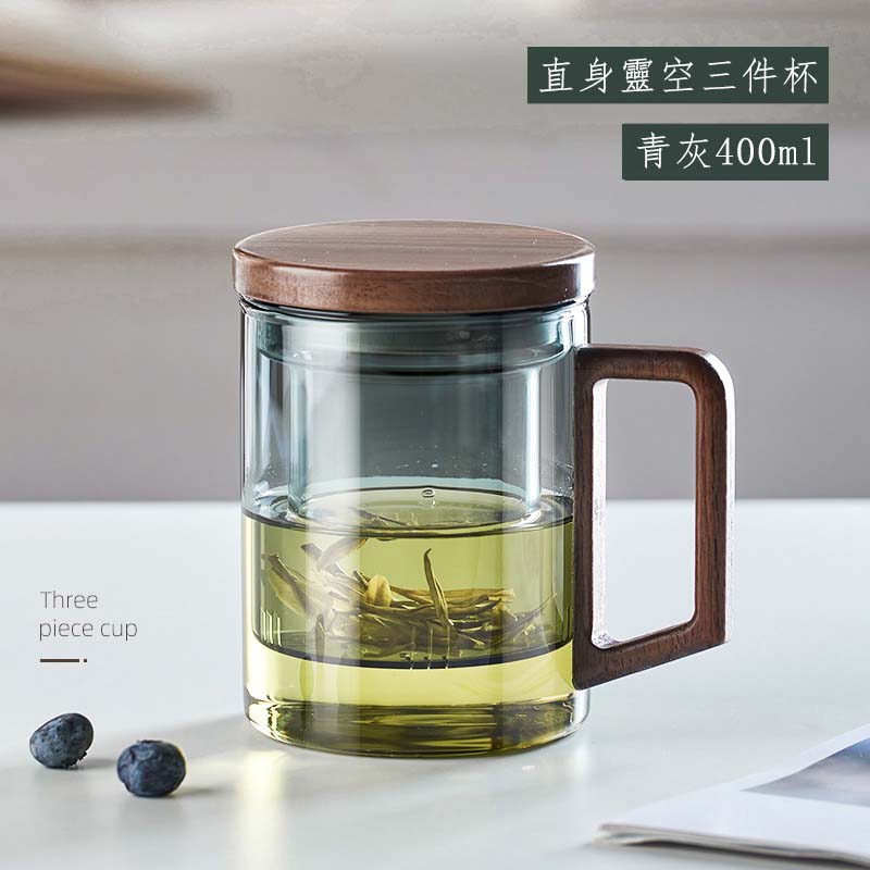 日式玻璃 茶水分離 木笙杯