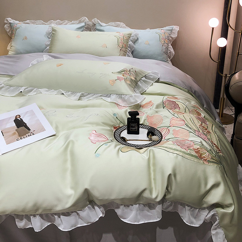高端刺繡天絲四件組被套床上用品四季通用