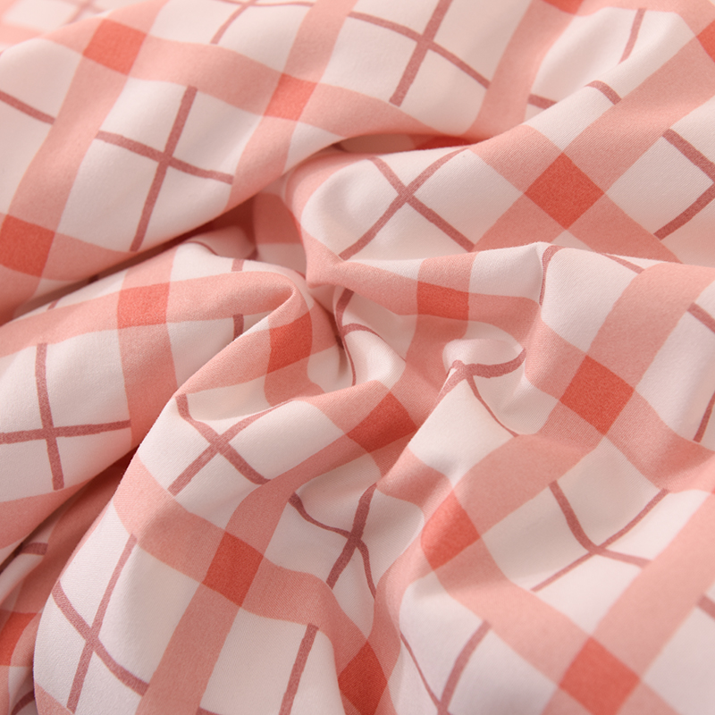 日式網格100%精梳棉被套床裙四件組