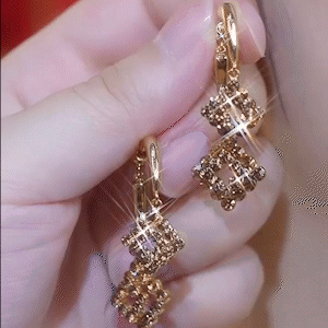 輕奢咖色滿鑽幾何菱形耳環