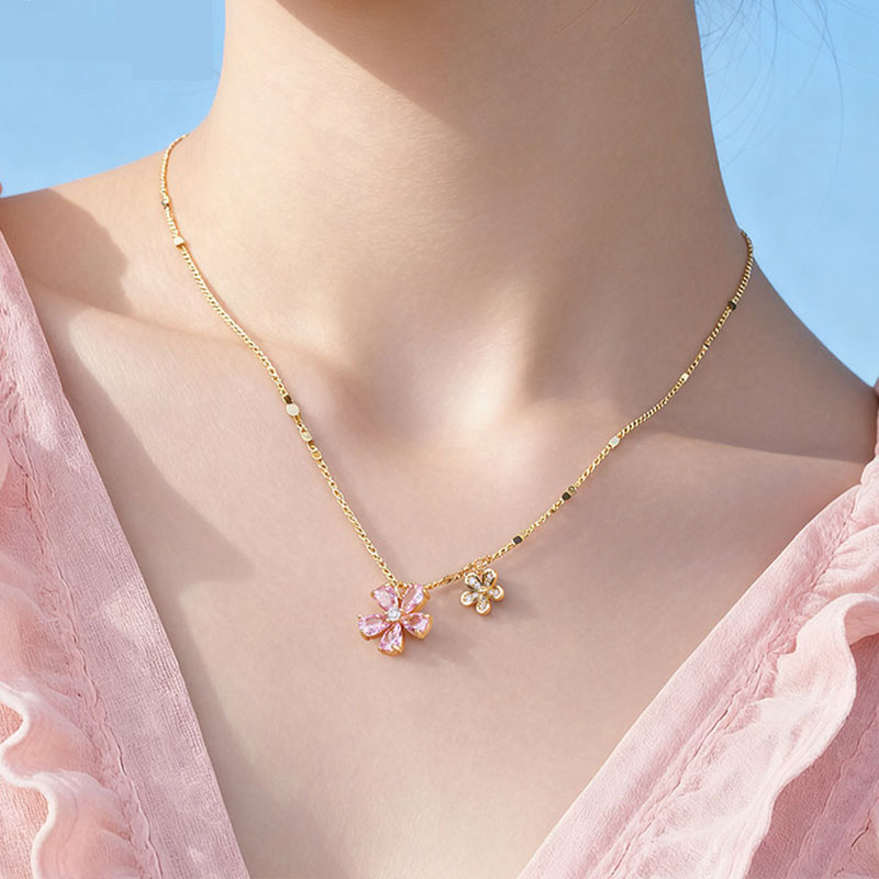 粉紅櫻花輕奢純銀鎖骨錬