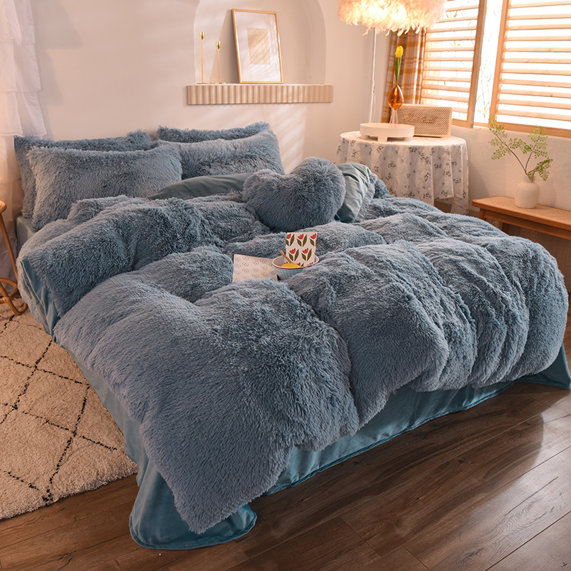 可機洗不掉毛不掉色【100%水貂絨】四件組 床包*1+被套*1+枕套*2