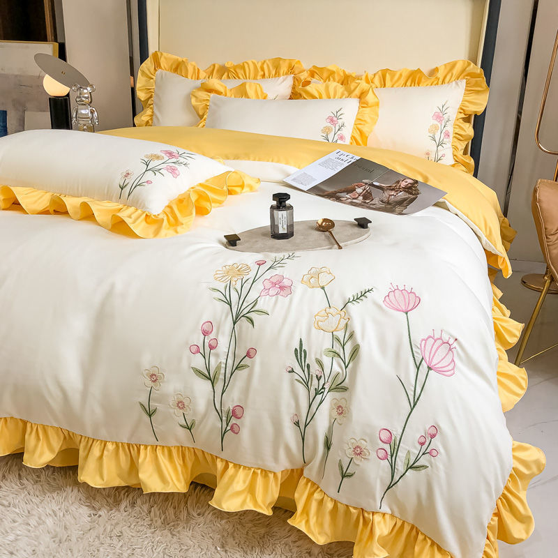 春色豁然 清新淡雅 純色花邊 四件組