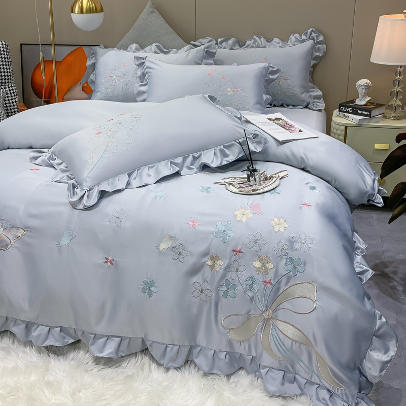 雙面冰絲夏季絲滑裸睡刺繡四件組