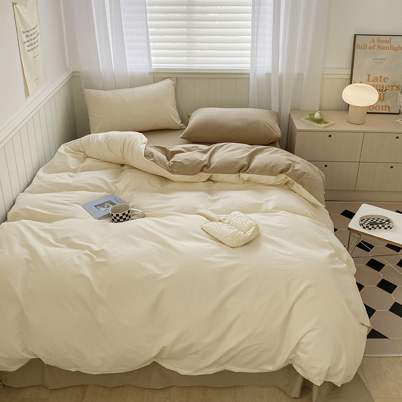 奶油綠馬卡龍色系簡約春夏水洗棉床上四件組